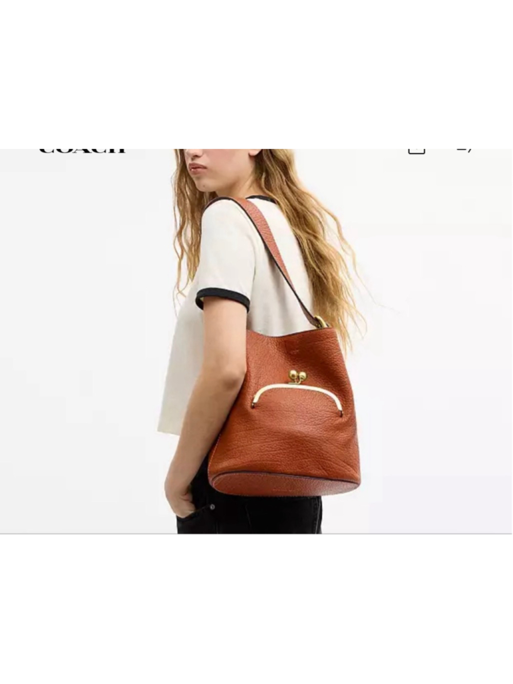 UU Bleecker Bucket Bag With Kisslock - Amber Brown - Picture 3 of 3